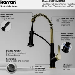 Karran Scottsdale Touchless Pull-Down Kitchen Faucet, Matte Black & Brushed Gold, Brass, KKF215MBSFBG