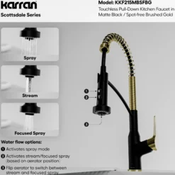 Karran Scottsdale Touchless Pull-Down Kitchen Faucet, Matte Black & Brushed Gold, Brass, KKF215MBSFBG