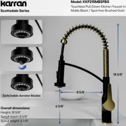Karran Scottsdale Touchless Pull-Down Kitchen Faucet, Matte Black & Brushed Gold, Brass, KKF215MBSFBG