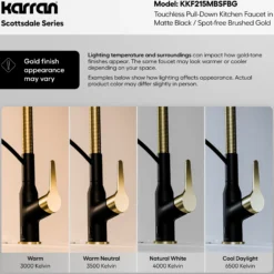 Karran Scottsdale Touchless Pull-Down Kitchen Faucet, Matte Black & Brushed Gold, Brass, KKF215MBSFBG
