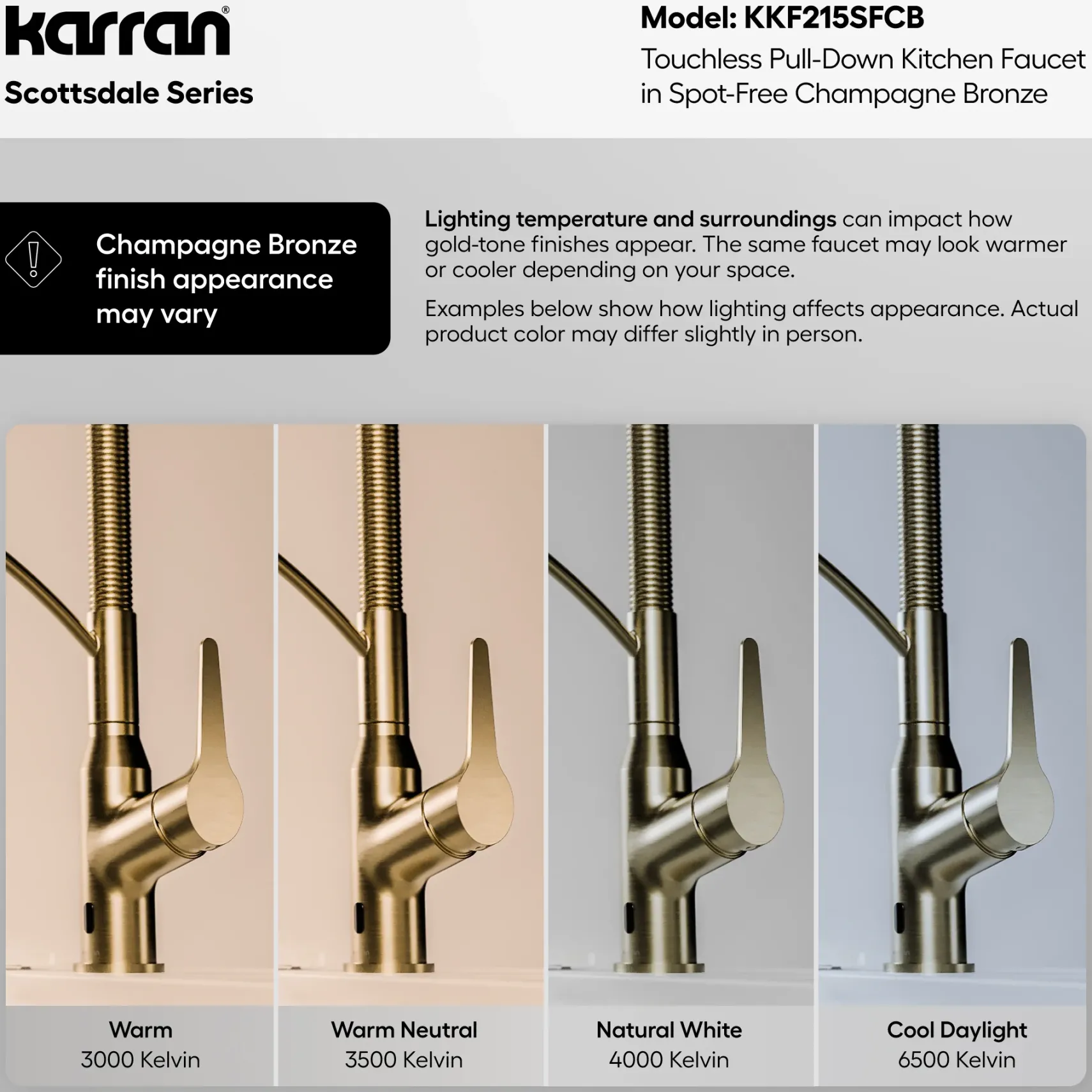 Karran Scottsdale Touchless Pull-Down Kitchen Faucet, Spot-Free Champagne Bronze, Brass, KKF215SFCB