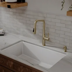 Karran Stalbridge 1.8 GPM Single Lever Lead-free Brass ADA Kitchen Faucet, Pull-Down, Spot-Free Champagne Bronze, KKF710SFCB