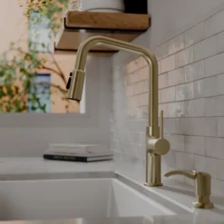 Karran Stalbridge 1.8 GPM Single Lever Lead-free Brass ADA Kitchen Faucet, Pull-Down, Spot-Free Champagne Bronze, KKF710SFCB