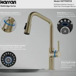 Karran Stalbridge 1.8 GPM Single Lever Lead-free Brass ADA Kitchen Faucet, Pull-Down, Spot-Free Champagne Bronze, KKF710SFCB