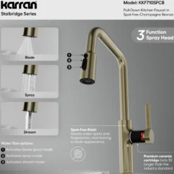Karran Stalbridge 1.8 GPM Single Lever Lead-free Brass ADA Kitchen Faucet, Pull-Down, Spot-Free Champagne Bronze, KKF710SFCB