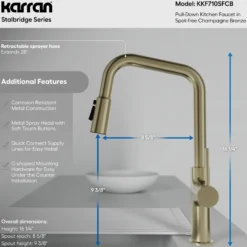 Karran Stalbridge 1.8 GPM Single Lever Lead-free Brass ADA Kitchen Faucet, Pull-Down, Spot-Free Champagne Bronze, KKF710SFCB