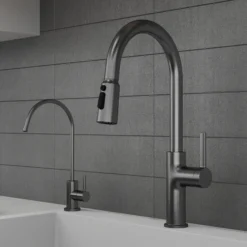 Karran Stalbridge 1.8 GPM Single Lever Lead-free Brass ADA Kitchen Faucet, Pull-Down, Spot-Free Gunmetal Grey, KKF720SFGG