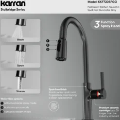 Karran Stalbridge 1.8 GPM Single Lever Lead-free Brass ADA Kitchen Faucet, Pull-Down, Spot-Free Gunmetal Grey, KKF720SFGG