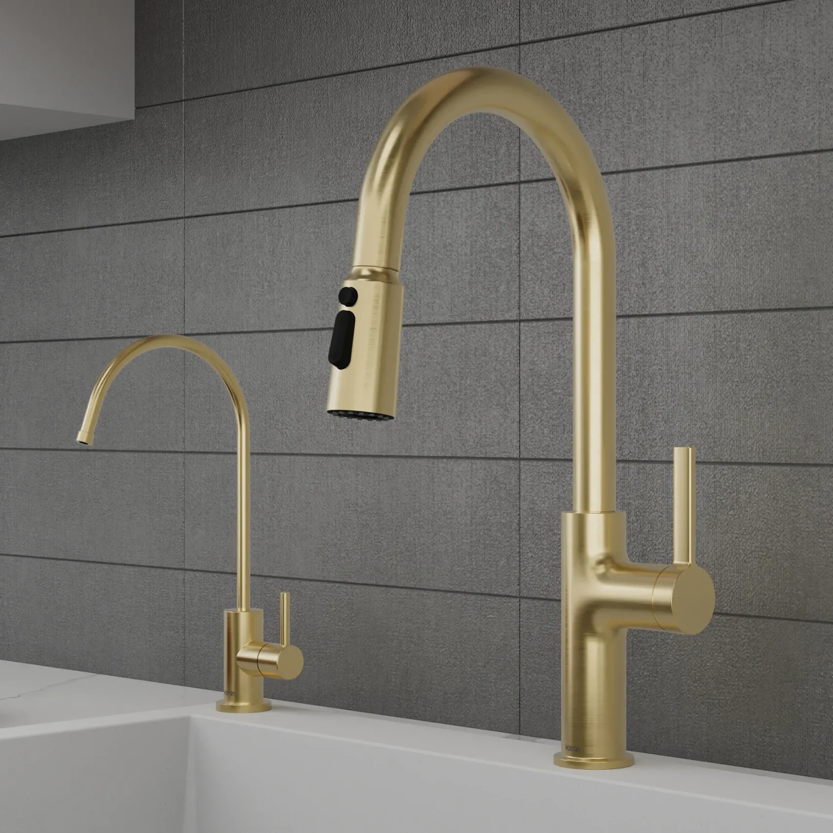 Karran Stalbridge 1.8 GPM Single Lever Lead-free Brass ADA Kitchen Faucet, Pull-Down, Spot-Free Champagne Bronze, KKF720SFCB