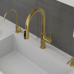 Karran Stalbridge 1.8 GPM Single Lever Lead-free Brass ADA Kitchen Faucet, Pull-Down, Spot-Free Brushed Gold, KKF720SFBG