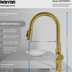 Karran Stalbridge 1.8 GPM Single Lever Lead-free Brass ADA Kitchen Faucet, Pull-Down, Spot-Free Brushed Gold, KKF720SFBG