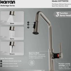 Karran Stalbridge 1.8 GPM Single Lever Lead-free Brass ADA Kitchen Faucet, Pull-Down, Spot Free Stainless Steel, KKF710SFSS