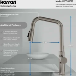 Karran Stalbridge 1.8 GPM Single Lever Lead-free Brass ADA Kitchen Faucet, Pull-Down, Spot Free Stainless Steel, KKF710SFSS