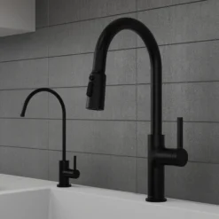 Karran Stalbridge 1.8 GPM Single Lever Lead-free Brass ADA Kitchen Faucet, Pull-Down, Matte Black, KKF720MB