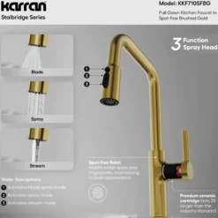 Karran Stalbridge 1.8 GPM Single Lever Lead-free Brass ADA Kitchen Faucet, Pull-Down, Spot-Free Brushed Gold, KKF710SFBG