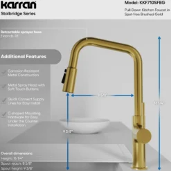 Karran Stalbridge 1.8 GPM Single Lever Lead-free Brass ADA Kitchen Faucet, Pull-Down, Spot-Free Brushed Gold, KKF710SFBG