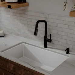 Karran Stalbridge 1.8 GPM Single Lever Lead-free Brass ADA Kitchen Faucet, Pull-Down, Matte Black, KKF710MB