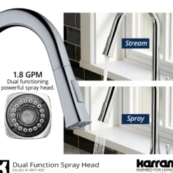 Karran Standerton 1.8 GPM Single Lever Handle Lead-free Brass ADA Kitchen Faucet, Pull-Down Kitchen, Chrome, KKF140C