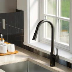 Karran Standerton 1.8 GPM Single Lever Handle Lead-free Brass ADA Kitchen Faucet, Pull-Down Kitchen, Matte Black, KKF140MB