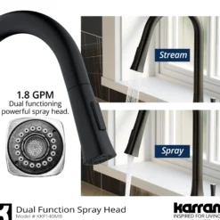 Karran Standerton 1.8 GPM Single Lever Handle Lead-free Brass ADA Kitchen Faucet, Pull-Down Kitchen, Matte Black, KKF140MB
