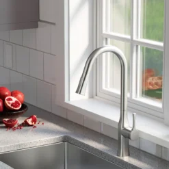 Karran Standerton 1.8 GPM Single Lever Handle Lead-free Brass ADA Kitchen Faucet, Pull-Down Kitchen, Stainless Steel, KKF140SS