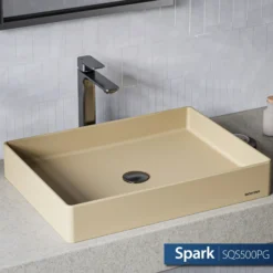 Karran Sternhagen 17.75" x 23.625" Rectangular Vessel Quartz Composite ADA Bathroom Sink, Pale Gold, SQS500PG