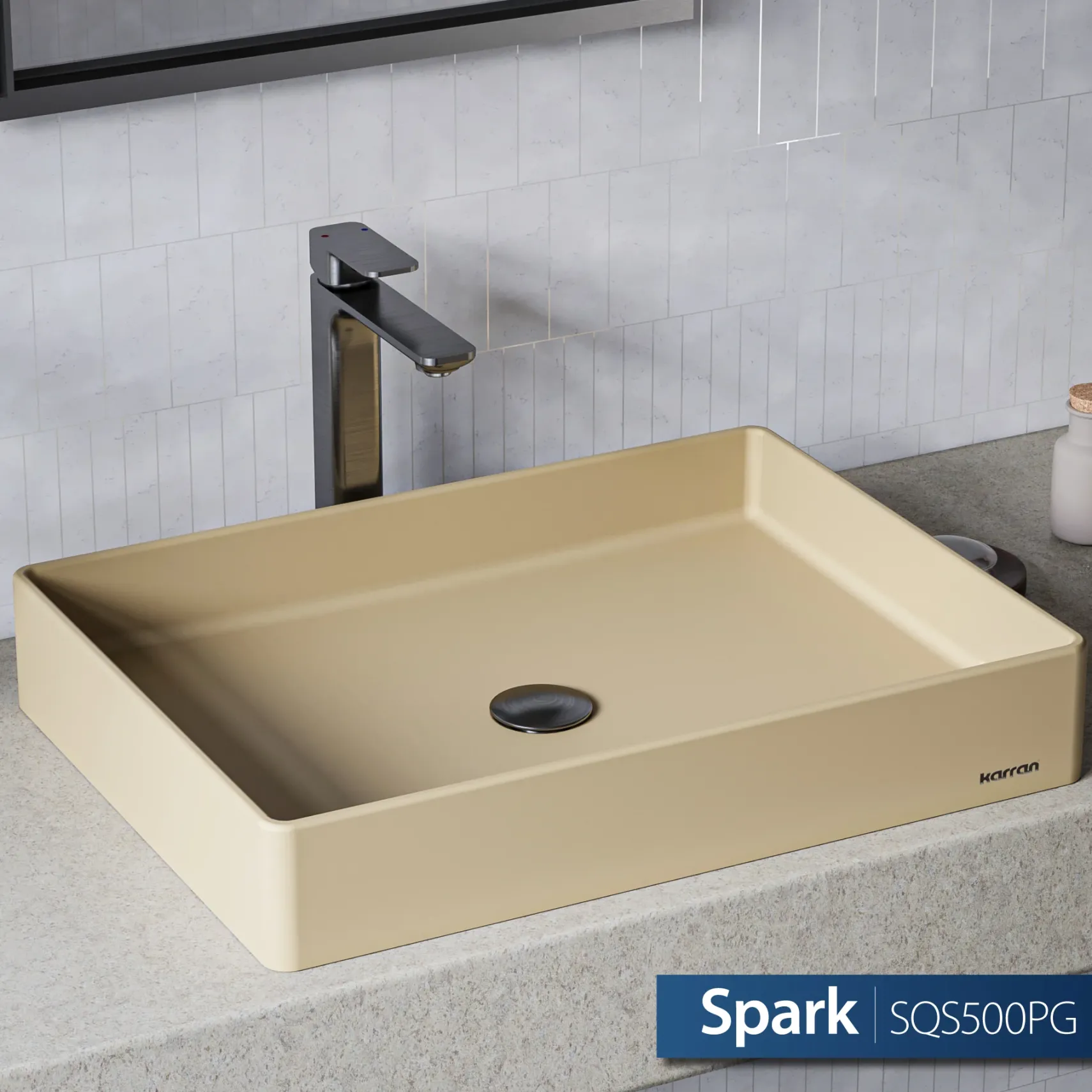 Karran Sternhagen 17.75" x 23.625" Rectangular Vessel Quartz Composite ADA Bathroom Sink, Pale Gold, SQS500PG