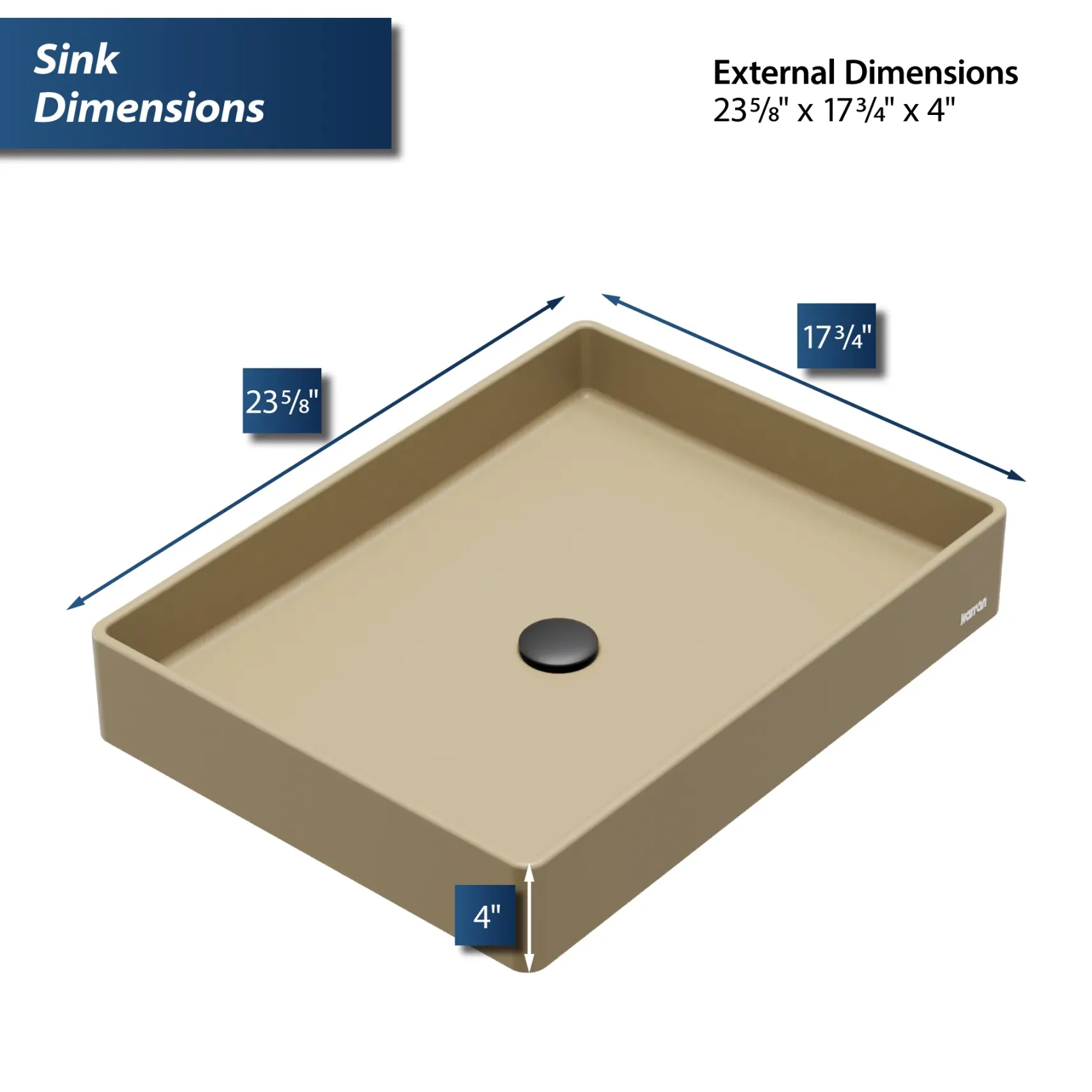 Karran Sternhagen 17.75" x 23.625" Rectangular Vessel Quartz Composite ADA Bathroom Sink, Pale Gold, SQS500PG