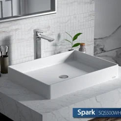 Karran Sternhagen 17.75" x 23.625" Rectangular Vessel Quartz Composite ADA Bathroom Sink, White, SQS500WH