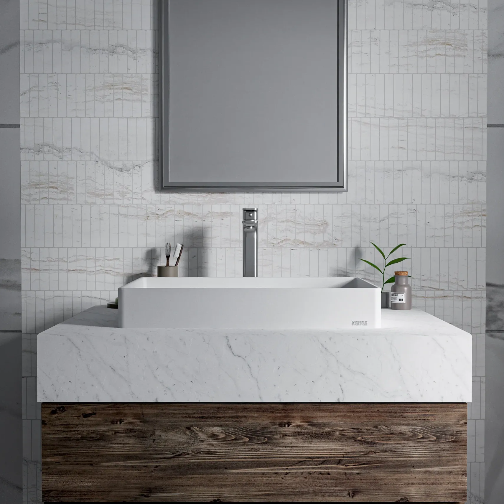 Karran Sternhagen 17.75" x 23.625" Rectangular Vessel Quartz Composite ADA Bathroom Sink, White, SQS500WH