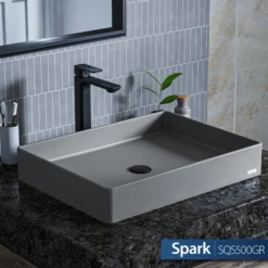 Karran Sternhagen 17.75" x 23.625" Rectangular Vessel Quartz Composite ADA Bathroom Sink, Grey, SQS500GR