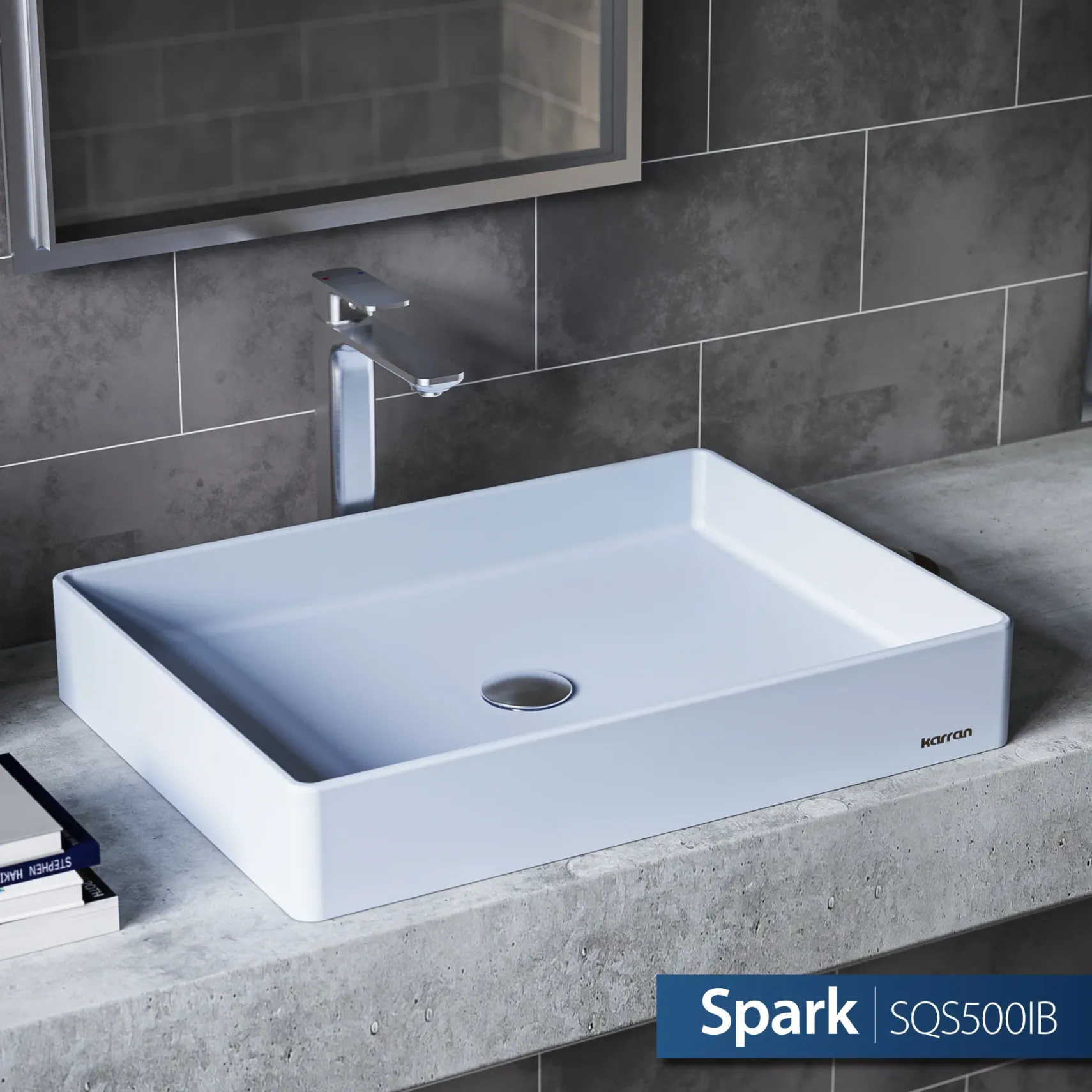 Karran Sternhagen 17.75" x 23.625" Rectangular Vessel Quartz Composite ADA Bathroom Sink, Ice Blue, SQS500IB