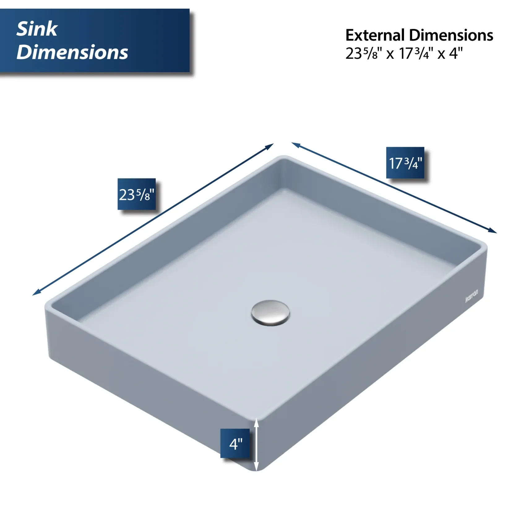 Karran Sternhagen 17.75" x 23.625" Rectangular Vessel Quartz Composite ADA Bathroom Sink, Ice Blue, SQS500IB