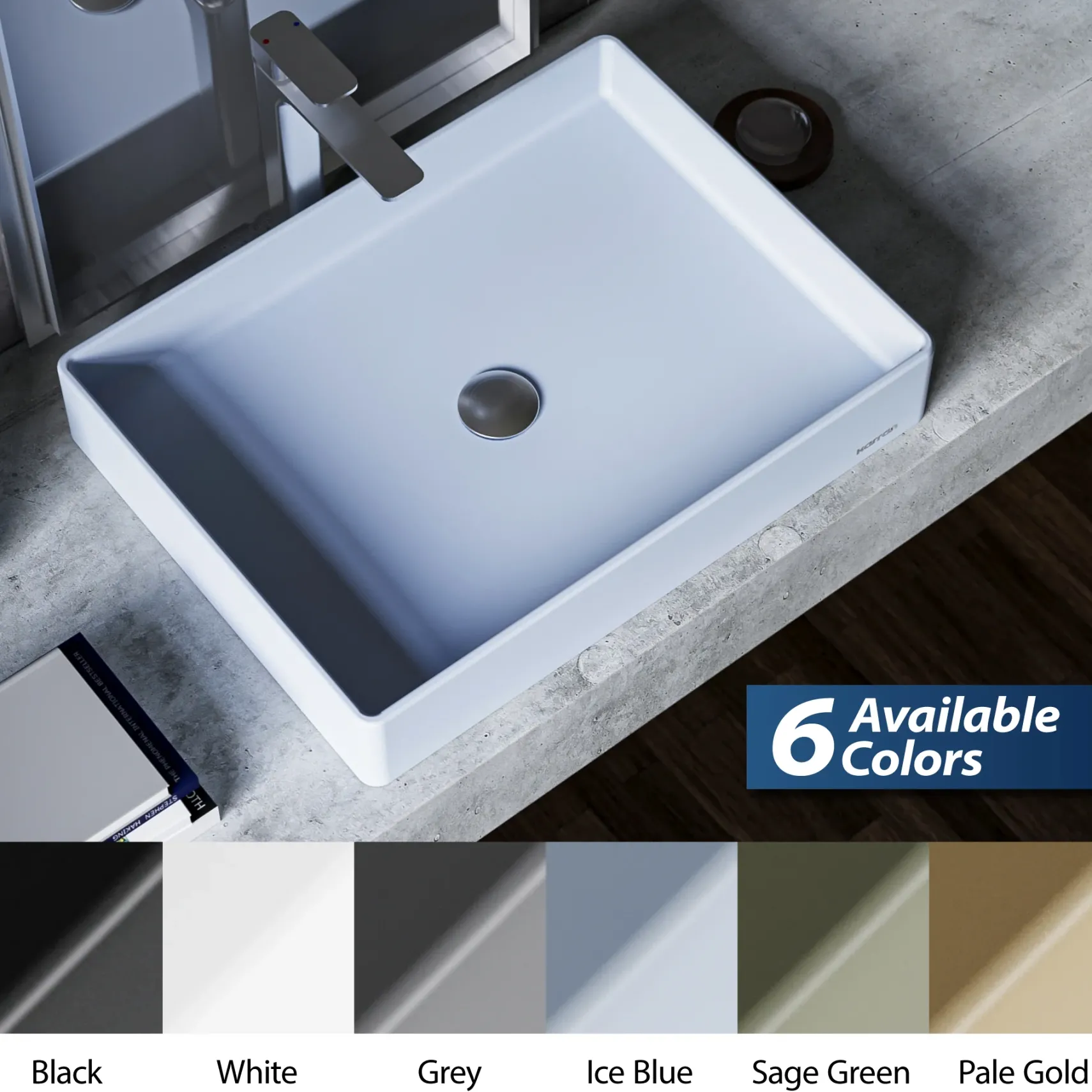 Karran Sternhagen 17.75" x 23.625" Rectangular Vessel Quartz Composite ADA Bathroom Sink, Ice Blue, SQS500IB