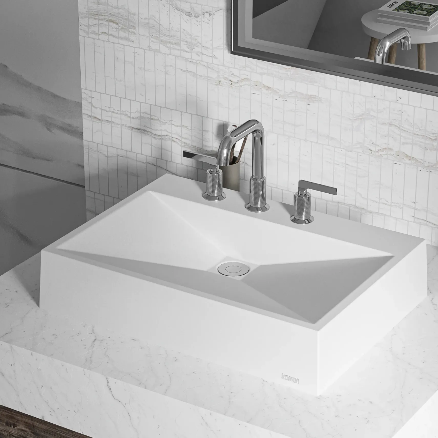Karran Sternhagen Envy 24.25" x 17.5" Rectangular Vessel Quartz Composite ADA Bathroom Sink, White, SQS100WH