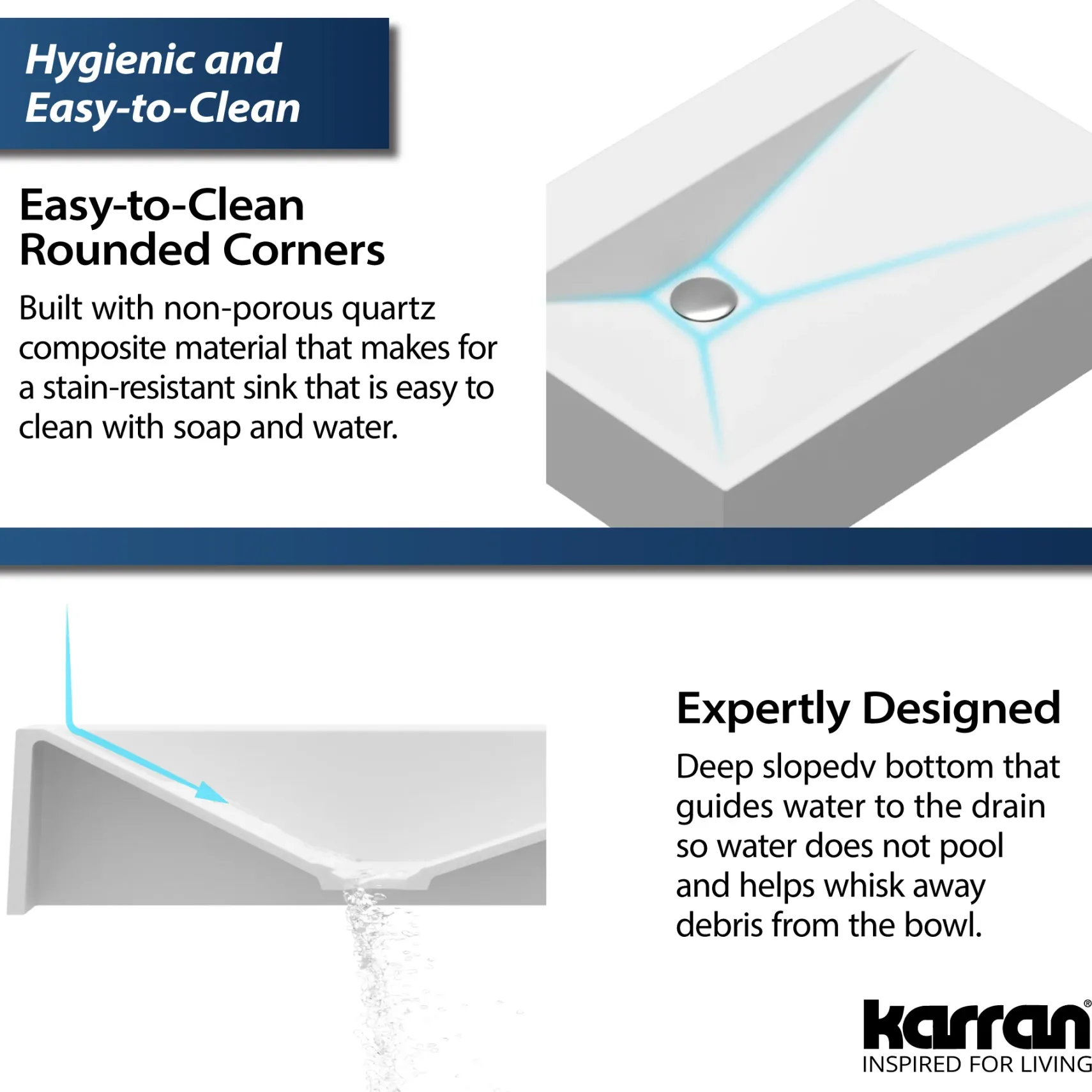 Karran Sternhagen Envy 24.25" x 17.5" Rectangular Vessel Quartz Composite ADA Bathroom Sink, White, SQS100WH