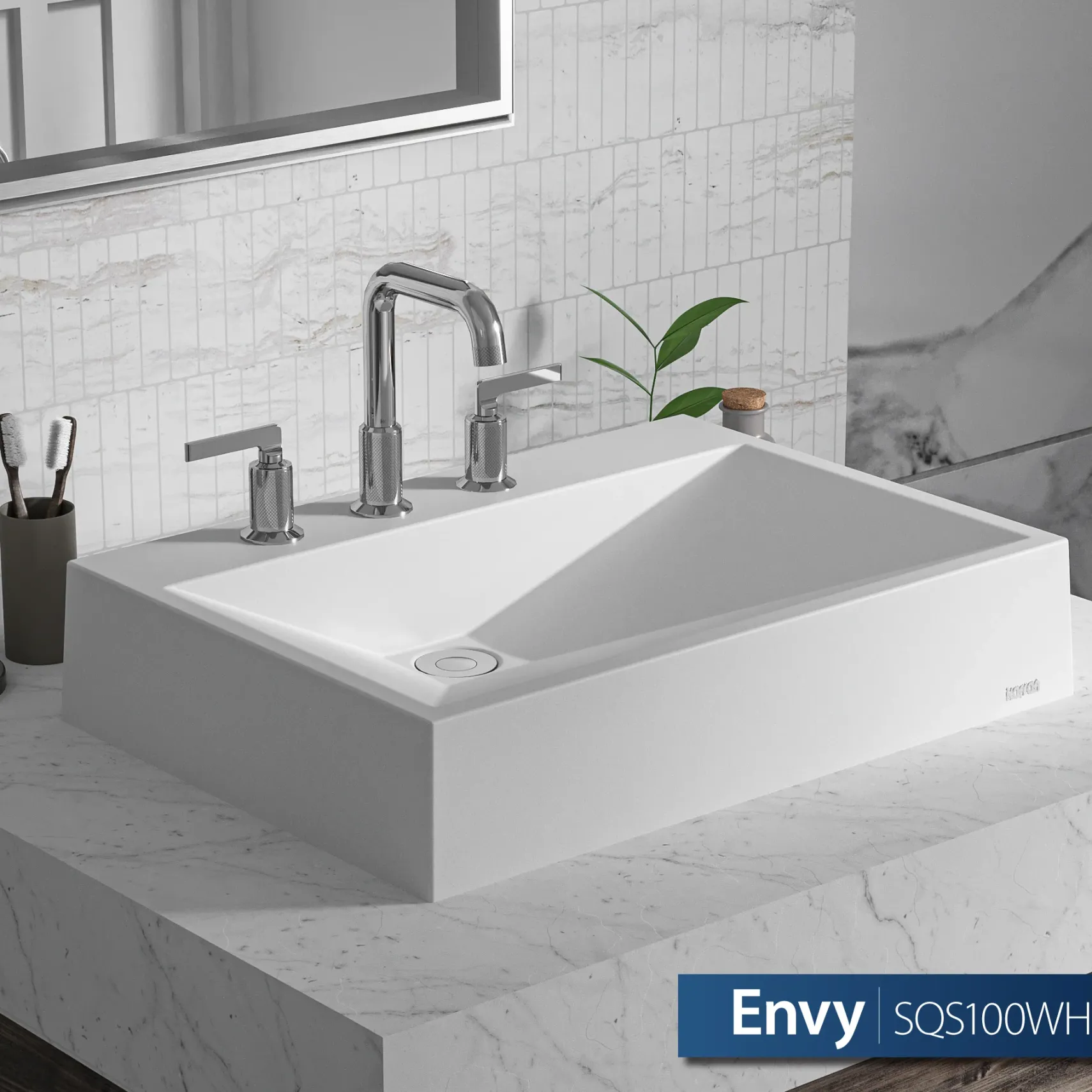 Karran Sternhagen Envy 24.25" x 17.5" Rectangular Vessel Quartz Composite ADA Bathroom Sink, White, SQS100WH