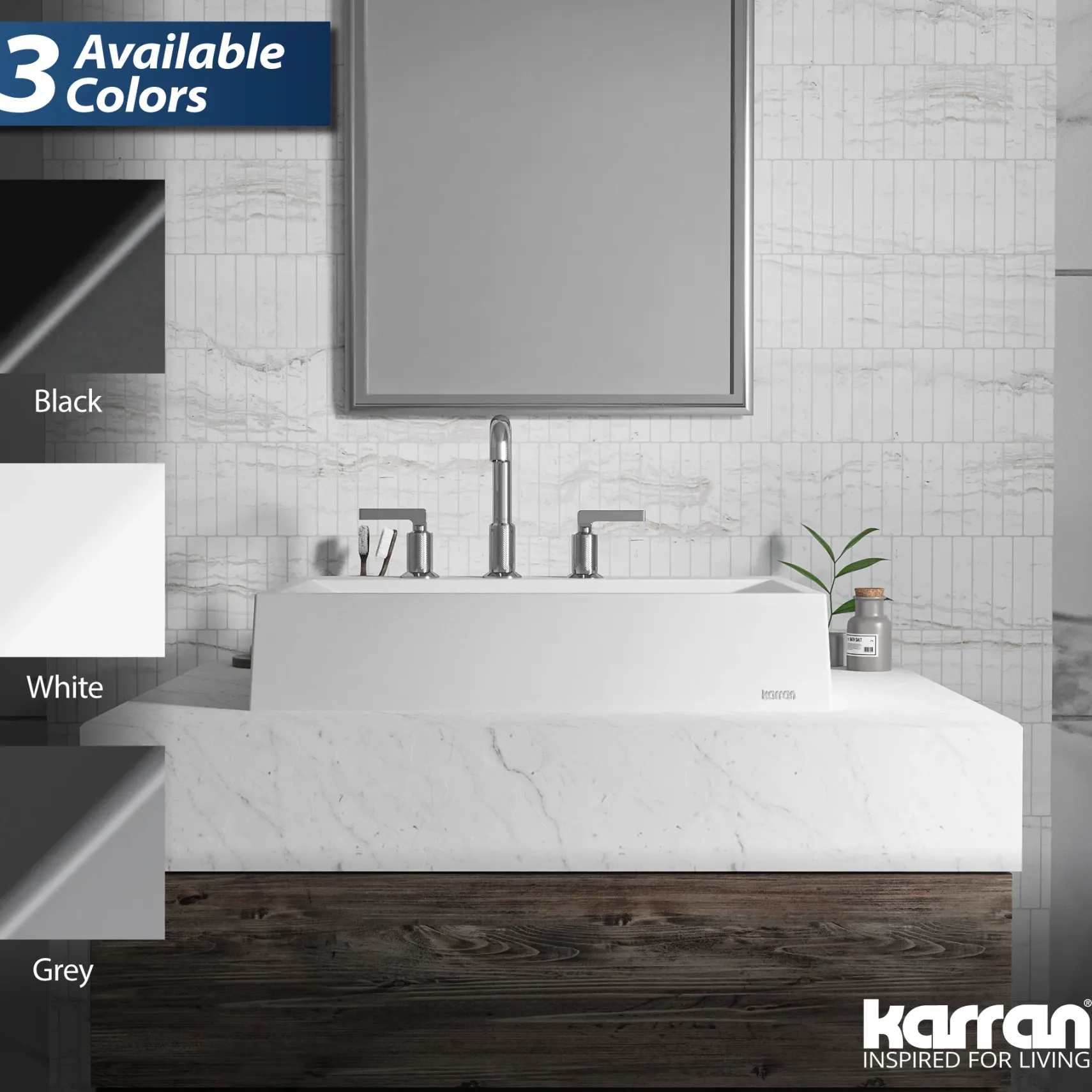 Karran Sternhagen Envy 24.25" x 17.5" Rectangular Vessel Quartz Composite ADA Bathroom Sink, White, SQS100WH