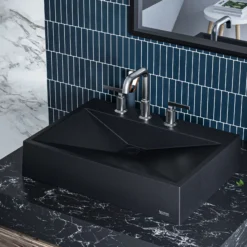 Karran Sternhagen Envy 24.25" x 17.5" Rectangular Vessel Quartz Composite ADA Bathroom Sink, Black, SQS100BL