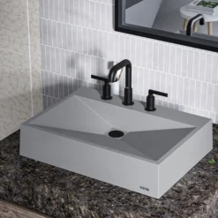 Karran Sternhagen Envy 24.25" x 17.5" Rectangular Vessel Quartz Composite ADA Bathroom Sink, Grey, SQS100GR