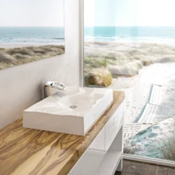 Karran Sternhagen Mirage 32.125" x 18.25" Rectangular Vessel Quartz Composite ADA Bathroom Sink, White, SQS300WH