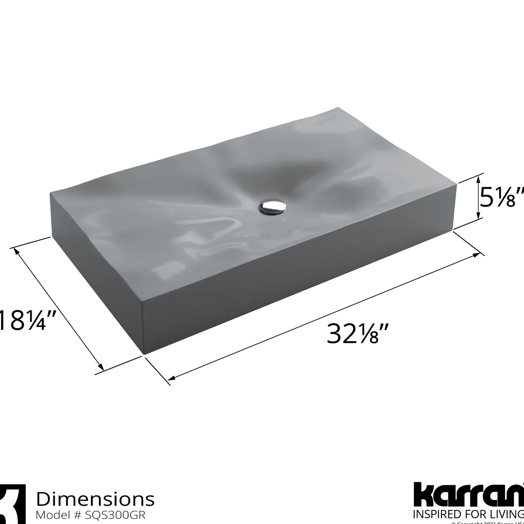 Karran Sternhagen Mirage 32.125" x 18.25" Rectangular Vessel Quartz Composite ADA Bathroom Sink, Grey, SQS300GR