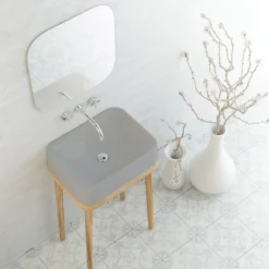 Karran Sternhagen Sea Crest 21.5" x 16.375" Rectangular Vessel Quartz Composite ADA Bathroom Sink, Grey, SQS200GR