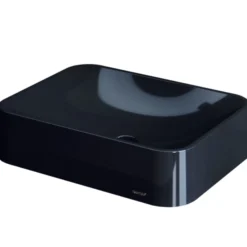 Karran Sternhagen Sea Crest 21.5" x 16.375" Rectangular Vessel Quartz Composite ADA Bathroom Sink, Black, SQS200BL