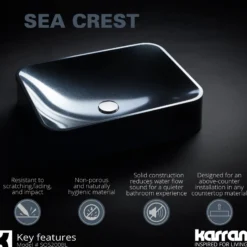 Karran Sternhagen Sea Crest 21.5" x 16.375" Rectangular Vessel Quartz Composite ADA Bathroom Sink, Black, SQS200BL