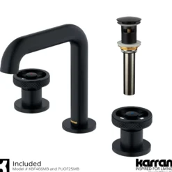 Karran Tryst 1.2 GPM Double Lever Handle Lead-free Brass Bathroom Faucet, Widespread, Matte Black, KBF466MB