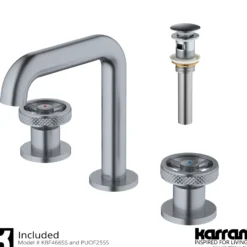 Karran Tryst 1.2 GPM Double Lever Handle Lead-free Brass Bathroom Faucet, Widespread, Stainless Steel, KBF466SS
