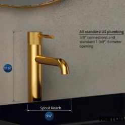 Karran Tryst 1.2 GPM Single Lever Handle Lead-free Brass ADA Bathroom Faucet, Vessel, Gold, KBF462G