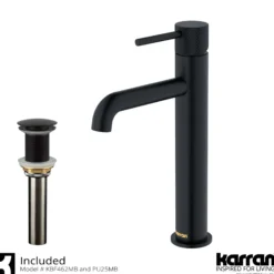 Karran Tryst 1.2 GPM Single Lever Handle Lead-free Brass ADA Bathroom Faucet, Vessel, Matte Black, KBF462MB