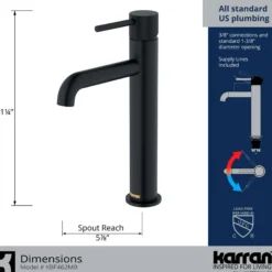 Karran Tryst 1.2 GPM Single Lever Handle Lead-free Brass ADA Bathroom Faucet, Vessel, Matte Black, KBF462MB